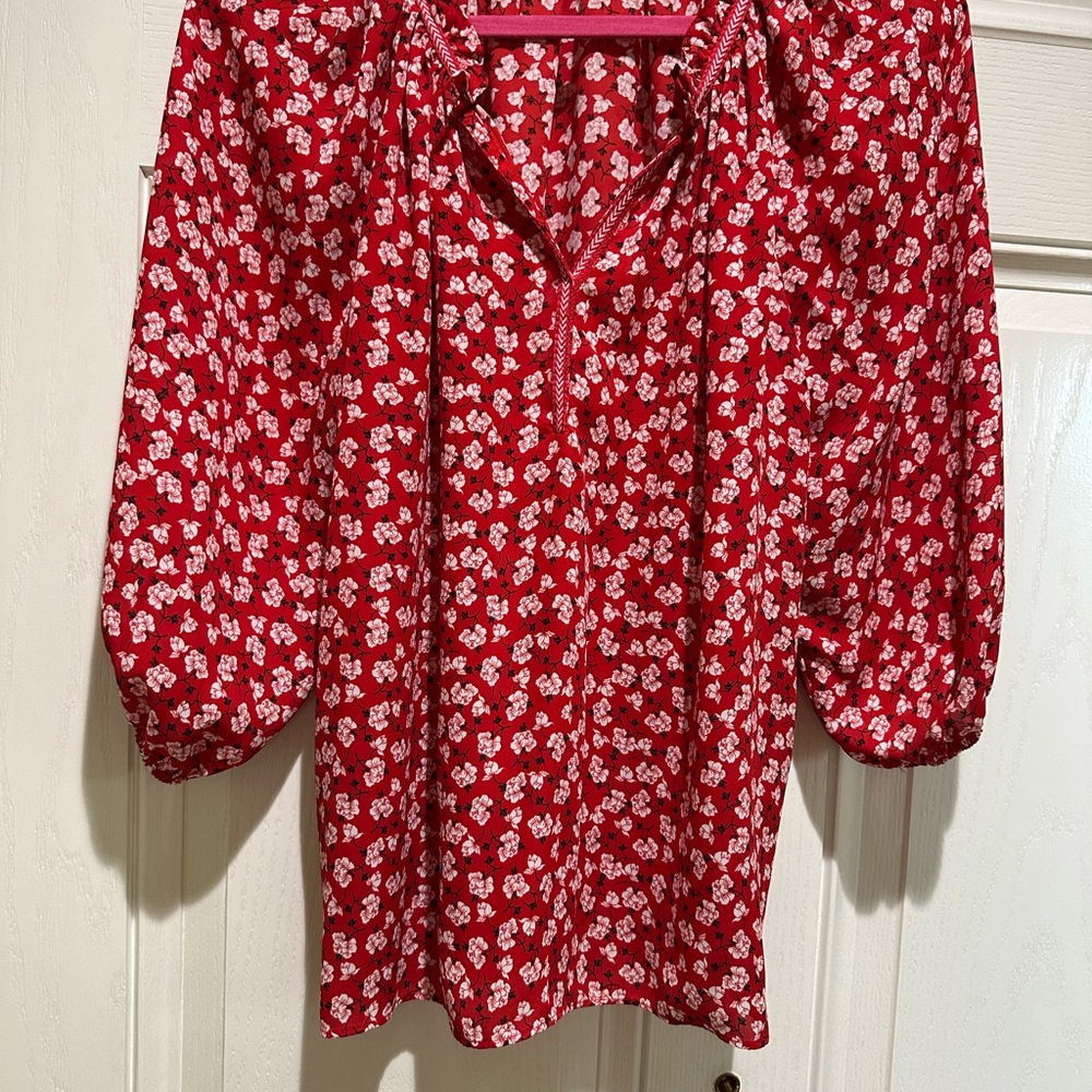 Max Studio Red 3/4 Sleeve Boxy Blouse